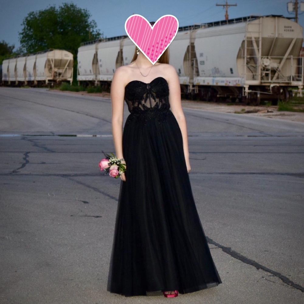 Black Pattern  Lace-Up Back Illusion Corset Ball Gown Size 1